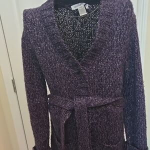 Jones New York Sz Sm Button Down Sweater Coat in Plum and Gold